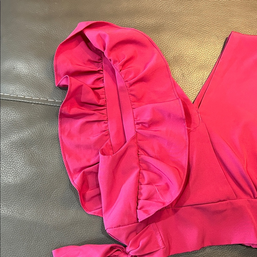 ACrendon Pink Ruffle Sleeve Crop Top, bow accents. Size 12 - Picture 6 of 6